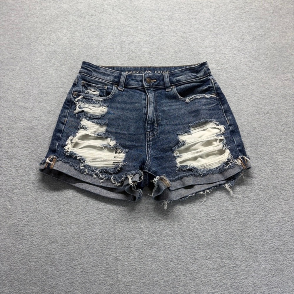 American Eagle Shorts Womens 4 Blue Mom Cuffed Factory Distressed Denim